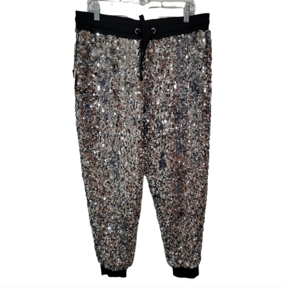 Juicy by Juicy Couture sequins jogger black trim LARGE Holiday fun!